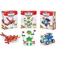 Max Build More Construction Themed 100 Pc Brick Set (3 Pack) by ZURU Over 300+ Toy Building Blocks, 3 Models to Build, Dragon Attack, Green Castle, and Space Car (Compatible with Major Brands)