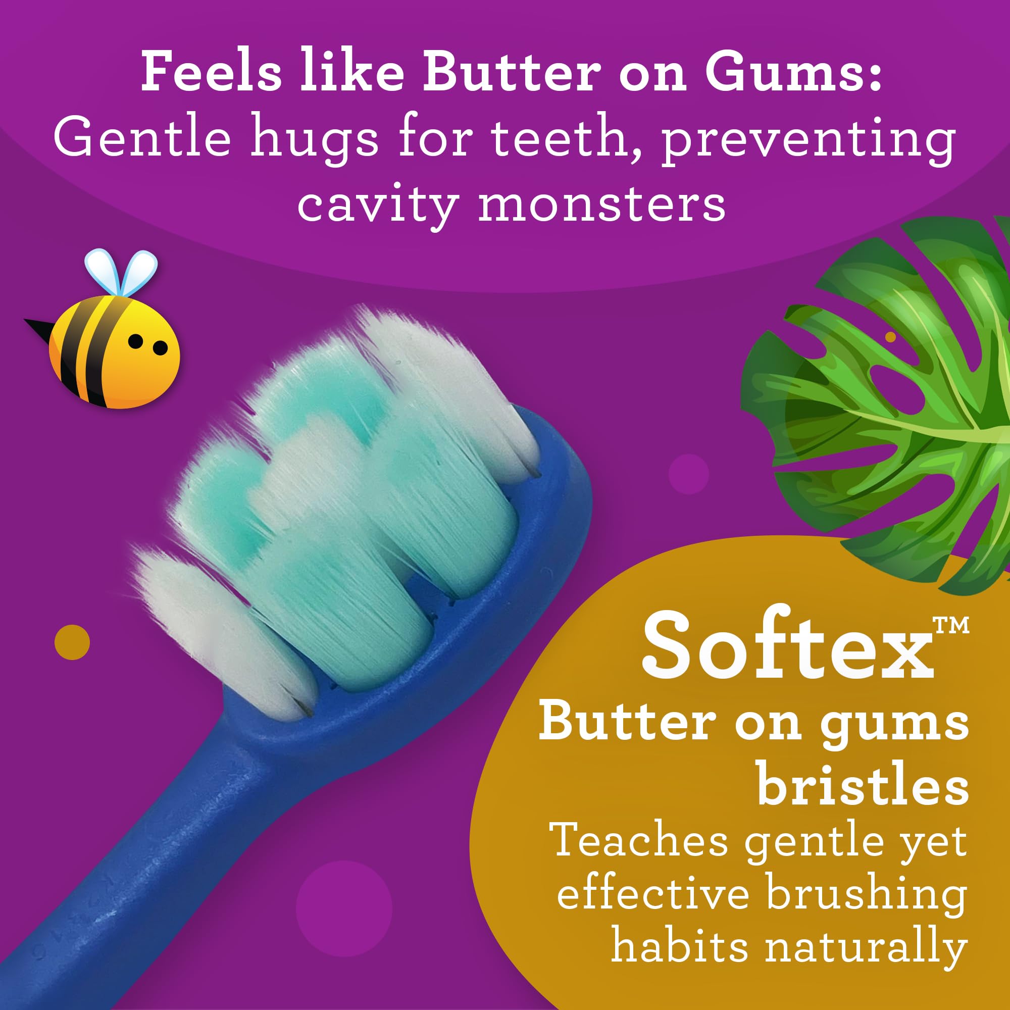 GuruNanda Butter On Gums Kids Toothbrush - 4 Pack Extra Soft Bristles Toothbrush for Kids, Multi-Colored & Fun to Use for Beginner Cleaning - Ergonomic Grip Handle - BPA & Cruelty-Free (Age 3+)