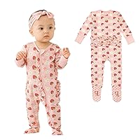 Viscose from Bamboo Ruffled Zippered One-Piece Infant Footie Sleepers Rompers 0-36 Months
