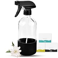 16oz Empty Glass Spray Bottle with Silicone Sleeve Protection - Refillable Containers for Cleaning Solutions, Essential Oils, Misting Plants - Quality Sprayer