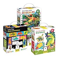 Mega Dinosaur Puzzle and Play Bundle with 2 Puzzles and Dominoes Game for Kids Ages 2-6 Years
