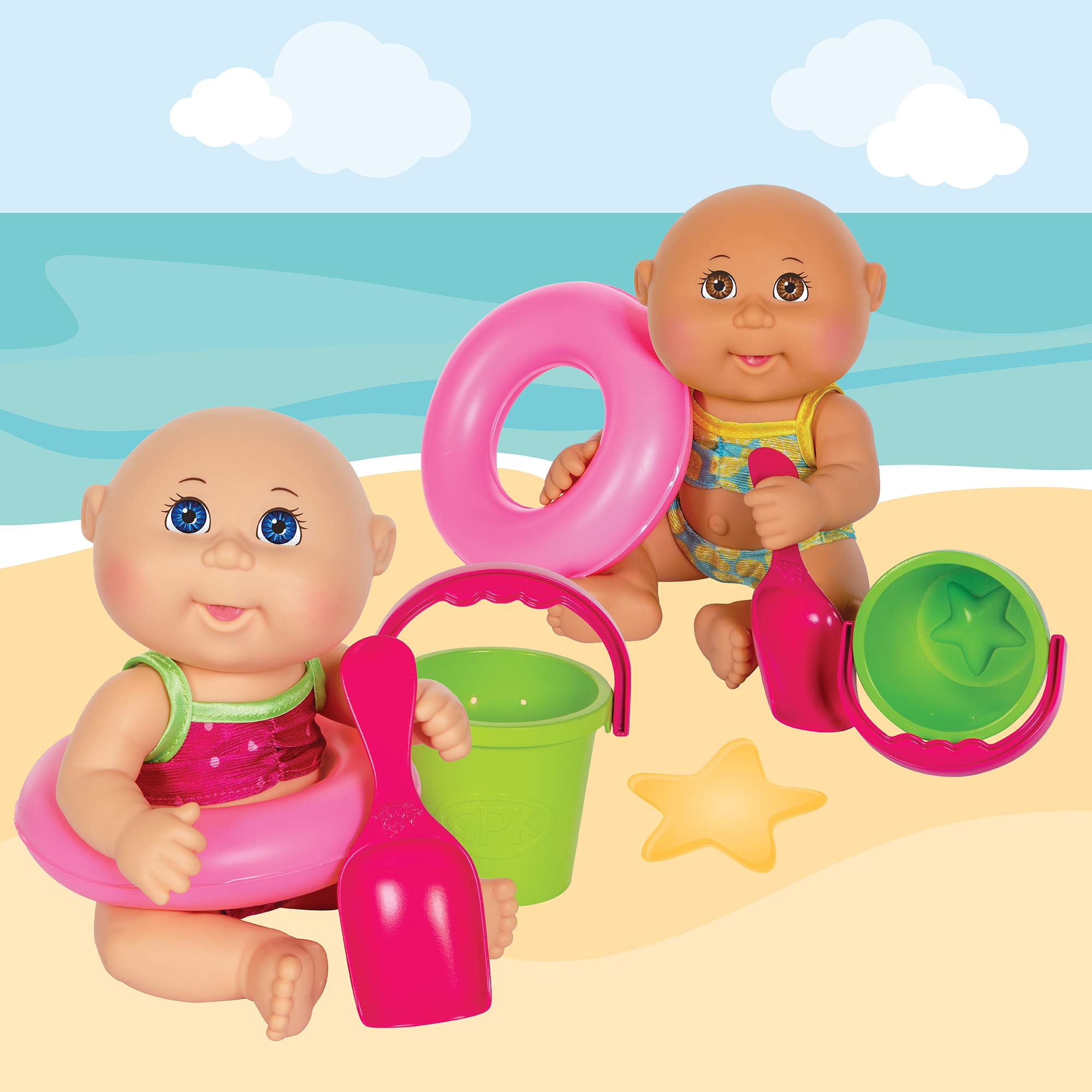 Cabbage Patch Kids Beach Time Tiny Newborn with Pink Toy Floatie, Pail and Shovel and Watermelon Swimsuit - 9 Inch CPK Dolls - Grow Your Cabbage Patch - Play in Or Out of Water