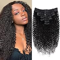 Curly Human Hair Extensions for Black Women 3C 4A Kinky Curly Brazilian Remy Hair Extensions 8Pcs 18Clips 120g/Set Clip in Hair Extensions Natural Black (20Inch Curly)