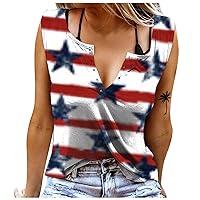 Deal of The Day American Flag Tank Tops for Women 4th of July Independence Day Patriotic Tank Shirts Trendy Sexy Sleeveless V Neck Blouse Tshirt 2024 Summer Loose Comfy Tunic Vest Tees