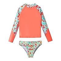 CHICTRY Girls 2 Pcs Floral Rash Guard Sets Long Sleeve Crop Top with Brief Beach Sunsuit Swiwmear