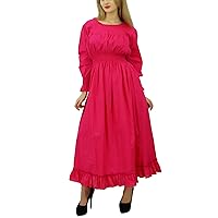 Bimba Women's Cotton Smocked Waist Long Casual Maxi Dress