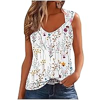 Womens Crew Neck O Ring Shoulder Tank Tops Cute Floral Print Sleeveless Tee Shirt Loose Fit Running Athletic Shirts