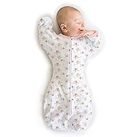 Transitional Swaddle Sack with Arms Up Half-Length Sleeves and Mitten Cuffs, Watercolor Peachy Pink Floral, Medium, 3-6 Mo, 14-21 lbs (Better Sleep, Easy Swaddle Transition)