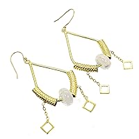 Bohemian Earrings Studded With Round Beads in Gold Plated Brass Teardrop Style Dangle Earrings Jewelry For Women.
