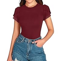 MANGOPOP Short Sleeve Bodysuit for Women Round Neck Womens Tops Blouses Tops for Going Out
