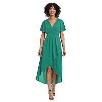 Maggy London Women's Faux Wrap High-Low Dress with Pleat Details Event Occasion Date Guest of Wedding