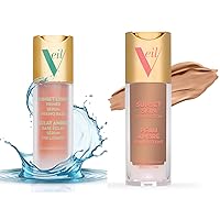 Veil Cosmetics | 1 Sunset Skin Liquid Foundation + 1 Sunset Light 3-in-1 Primer | 3P | Buildable Coverage, Lightweight & Brightening | Serum, Mixing Base, Primer | Water-Resistant | Vegan