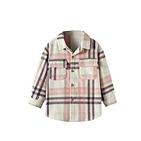 Baby Girl Boys Flannel Shirts Long Sleeve Hooded Solid/Plaid Flannel Button Down Jacket Toddler Spring Fall Clothes