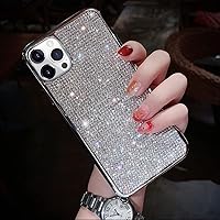LUVI Compatible with iPhone 15 Pro Max Bling Diamond Case Glitter for Women 3D Rhinestone Crystal Shiny Sparkly Protective Cover with Electroplate Plating Bumper Luxury Fashion Case Silver