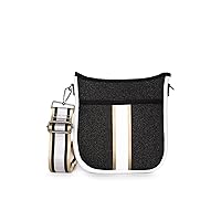 Haute Shore - Jeri Bravo Crossbody Tote, Black Denim W/Rosegold & White Stripe