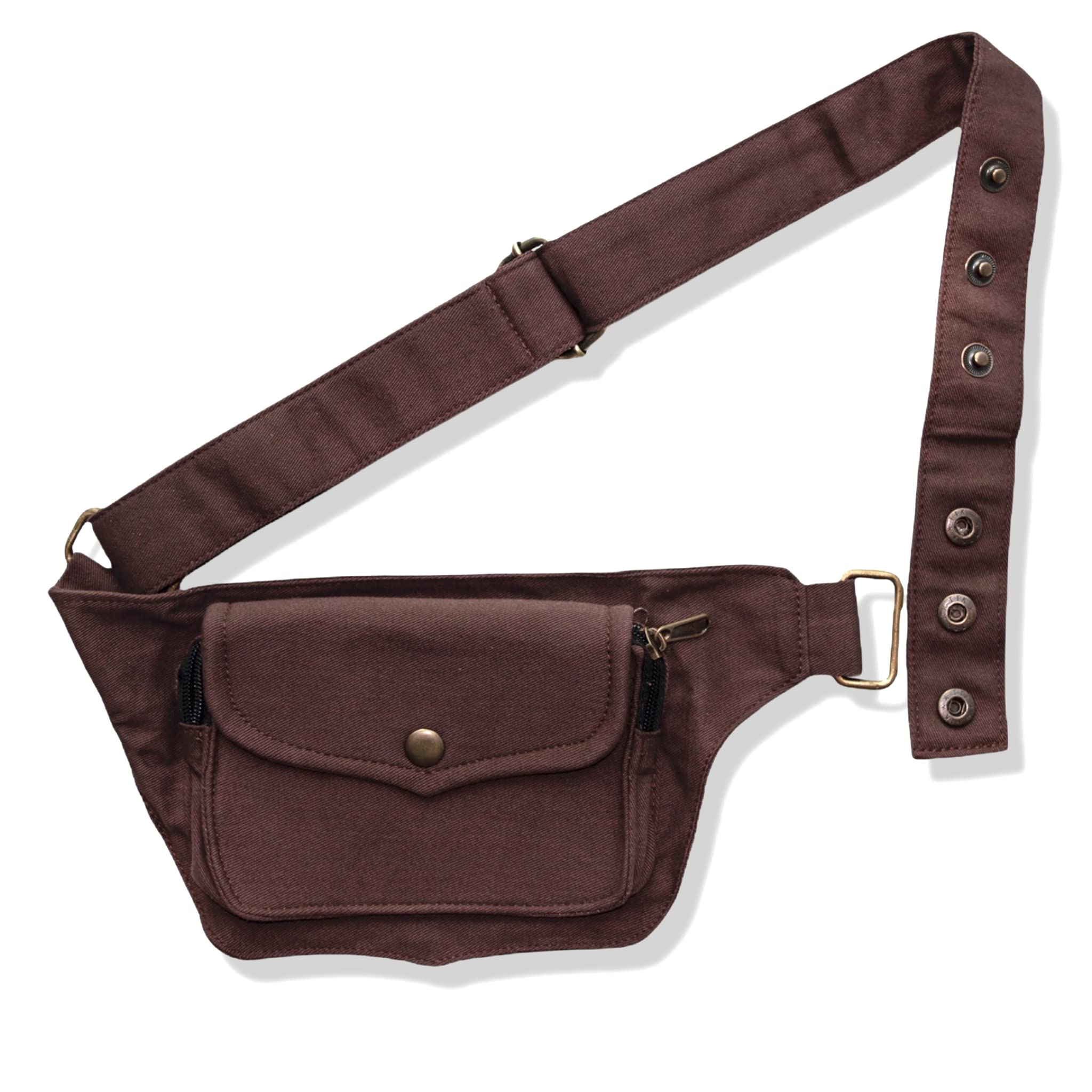 Canvas Pocket Belt | 2 pocket Utility Belt Fashion | travel belt, festival belt, cotton hip bag, belt bag, party purse, fanny pack, Brown, One Size