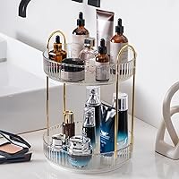 360° Rotating Makeup Organizer, Bathroom Make Up Spinning Holder Rack, Large Capacity Cosmetics Storage Vanity Shelf Countertop, Fits Cosmetics, Perfume, Skincare(2 Tiers, Clear)