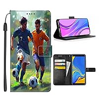 Wallet Case for Samsung Galaxy A3 A30 A30S A31 A32 A33 A34 A40 A42 A43 A44 A5 A50 A51 A52 A53 A54 4G/5G with Soccer-AC12,Card Slot and Wrist Strap Flip Cover