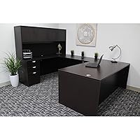 Boss Office Products Holland Executive U-Shape Desk with File Storage Pedestal and Hutch, 66