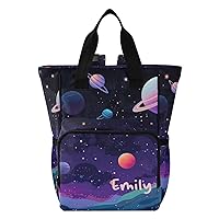 Space Planets Stars Custom Diaper Bag Backpack Personalized Name Baby Bag for Boys Girls Toddler Multifunction Maternity Travel Back Pack for Mom Dad with Stroller Straps