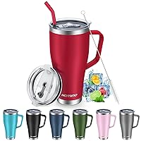 30 oz Tumbler with Handle and Straw Lids, Double-Wall Vacuum Travel Coffee Mug with Handle, Stainless Steel Insulated Coffee Tumbler Cup for Home Office Travel HOT COLD Drinks (Red)