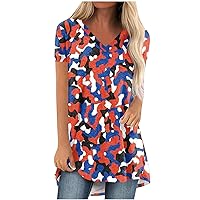Cute Womens 4Th of July Outfits Womens Henley Shirts V-Neck Shirt Short Sleeve Blouses for Women American Woman Shirt 3 4 Sleeve Shirts for Women Tunic Blouses Dressy Casual Fall Reds