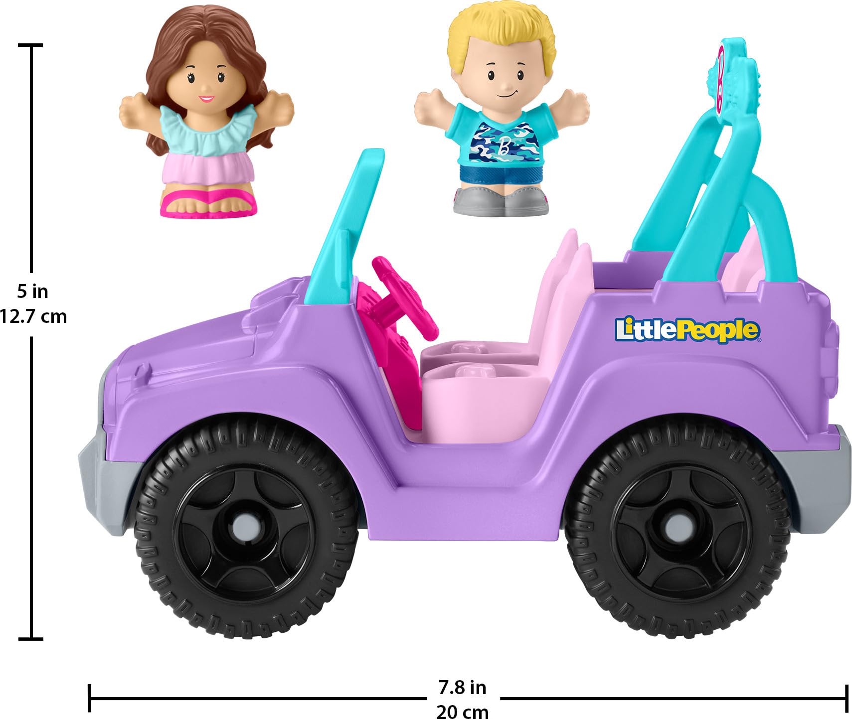 Little People Barbie Toy Car Beach Cruiser with Music Sounds and 2 Figures for Pretend Play Ages 18+ Months