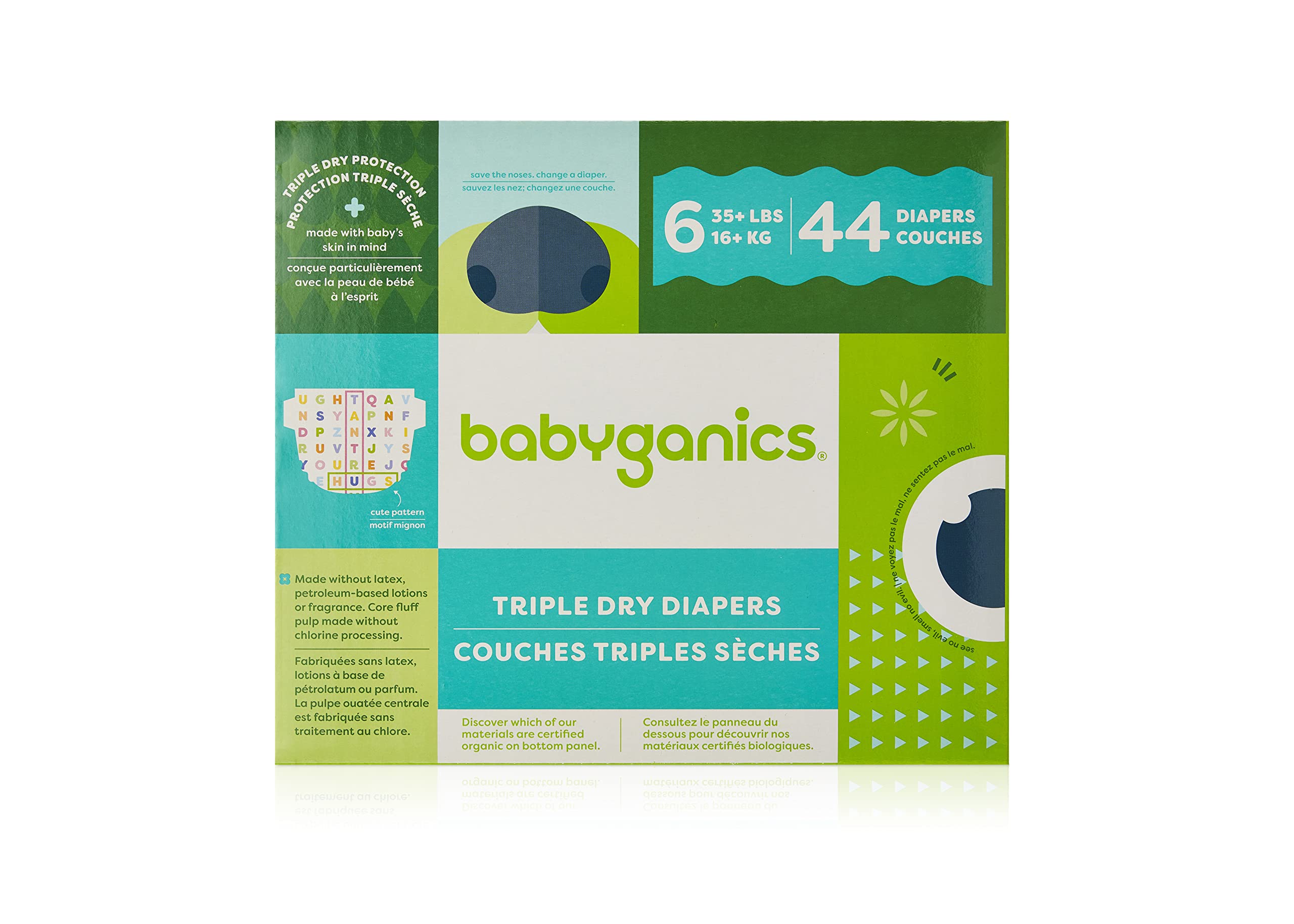 Diapers, Size 6, 44 ct, Babyganics Ultra Absorbent Diapers