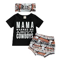 Fernvia Western Toddler Baby Girl Clothes Letter Short Sleeve T-Shirt Top + Tassel Shorts Outfits + Headband 3Pcs Set