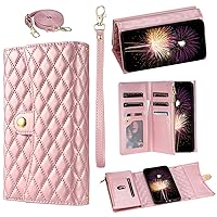 XYX Wallet Case for Google Pixel 8a, Crossbody Zipper Purse Pu Leather Kickstand Flip Cover with 7 Card Slot Wrist Lanyard for Pixel 8a, Rose Gold