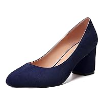 SKYSTERRY Womens Cute Round Toe Slip On Suede Wedding Block Mid Heel Pumps Shoes 2.5 Inch