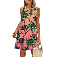 Summer Dresses for Women 2024 Vacation Elegant Casual Trendy Crew Neck Sleeveless Hawaiian Boho Floral Tank Dress