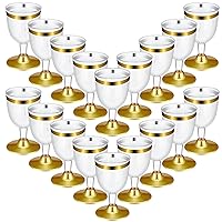 48 Pcs Disposable Plastic Wine Glasses 6 oz Party Wine Cups Hard Plastic Drinking Glasses with Stem Stackable Stemmed Plastic Goblets for Champagne Dessert Wedding Home Toasting (Gold Rim)