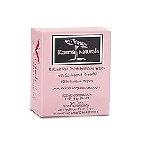 Karma Organic Natural Nail Polish Remover Wipes with Soybean and Rose Oil, 100% Soy Based, Non-Toxic, Vegan, Cruelty-Free – Pack of 10