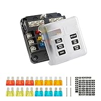 SOYOND 12 Volt Fuse Block, 6 Way Marine Fuse Block with Led Indicator Damp-Proof Cover 6 Circuits Fuse Box with Negative Bus Fuse Panel for Car Boat RV Truck Dc 12/24v