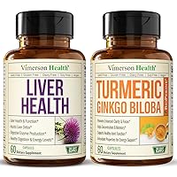 Vimerson Health Liver Health + Turmeric Ginkgo Biloba Bundle. Liver Cleanse & Detox - Artichoke, Milk Thistle. Joint Support & Mobility, Promotes Clarity, Focus & Concentration, Mood & Memory Aid