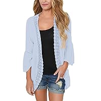 PRETTODAY Women's Summer Kimono Cardigans Ruffle Bell Sleeve Sweaters Lace Cover Up Loose Blouse Tops
