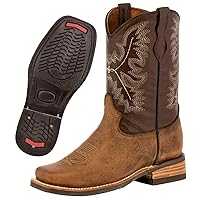 Kids Light Brown Western Cowboy Boots Leather Rodeo Square Toe Bota