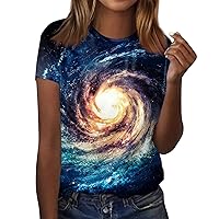 Womens Summer Tops 2024 Round Neck Floral Print Short Sleeve Plus Size T-Shirt Comfort Fitted Outdoor Sports Tees