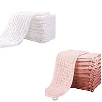 Yoofoss Muslin Burp Cloths for Baby 10 Pack 100% Cotton Baby Washcloths for Boys Girls Large 20''X10'' Super Soft and Absorbent White & Gradient Pink