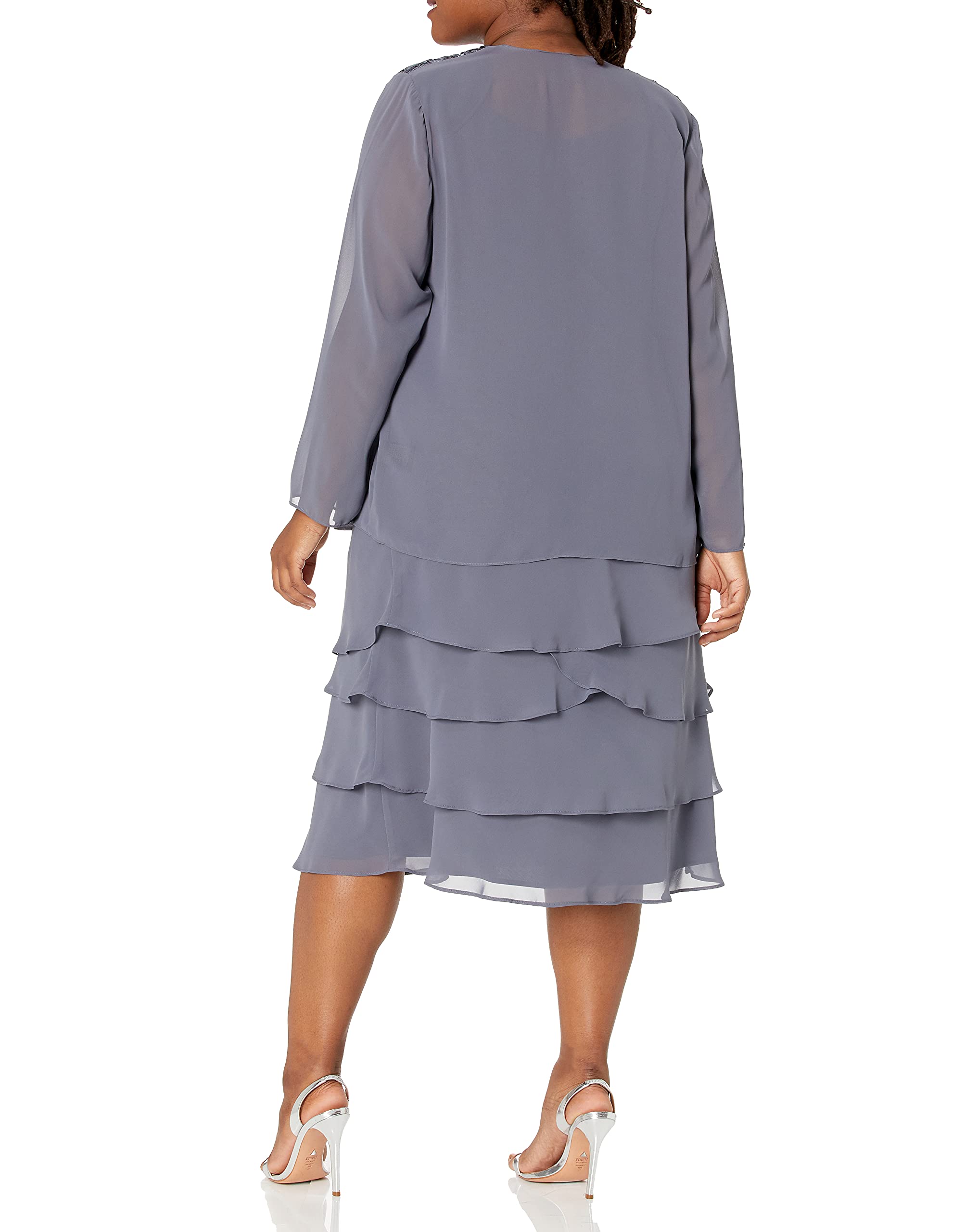 S.L. Fashions Women's Plus Size Two Piece Embellished Jacket Dress