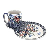 Blue Rose Polish Pottery Garden Butterfly Breakfast Plate with Mug