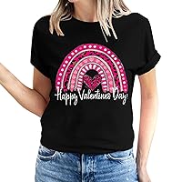 Happy Valentine's Day Casual T-Shirts for Women Love Heart Rainbow Graphic T-Shirt Short Sleeve 2024 Lover Gift Tee