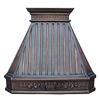 Classic 16 Gauge Solid Copper Kitchen Range Hood with High Airflow Centrifugal Blower, Stainless Steal Vent with Liner and Internal Motor, H14TR-SCW3030, 30