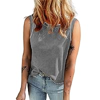Dokotoo Womens Tank Tops 2024 Summer Basic Cerwneck Loose Fit Shirts Waffle Knit Sleeveless Blouses Tops
