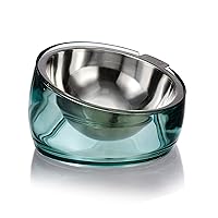Felli Pet Oblik Raised Dog Bowl Stainless Steel Angled Oval Dish No Spill & Slip, Ergonomic Slanted Metal Food Water Feeder, Elevated Plastic Weighted Base for Small Medium Dog Cat (1.5Cup, Classic)