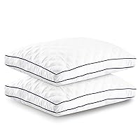 Lux Decor Collection Gusseted Pillows - Set of 2 Queen Size Pillows - Comfortable Breathable Bed Pillows for Sleeping - Side, Back and Stomach Sleepers (Navy Piping,18x26)