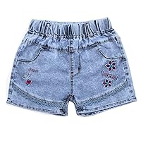 Peacolate 4-11Y Little&Big Girls Summer Denim Shorts Elastic Waistband Flower Ripped Jeans