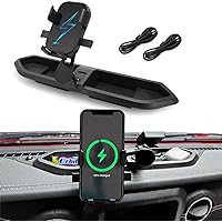 Phone Mount for Jeep Accessories: Phone Holder for Jeep Gladiator Accessories & Jeep Wrangler JL Accessories JLU 2018 2019 2020 2021 2022 2023 2024 with Wireless Charger for Jeep Wrangler Accessories