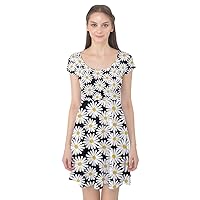 CowCow Womens Summer Floral Palm Leaves Daisies Pattern Cap Sleeve Dress, XS-5XL